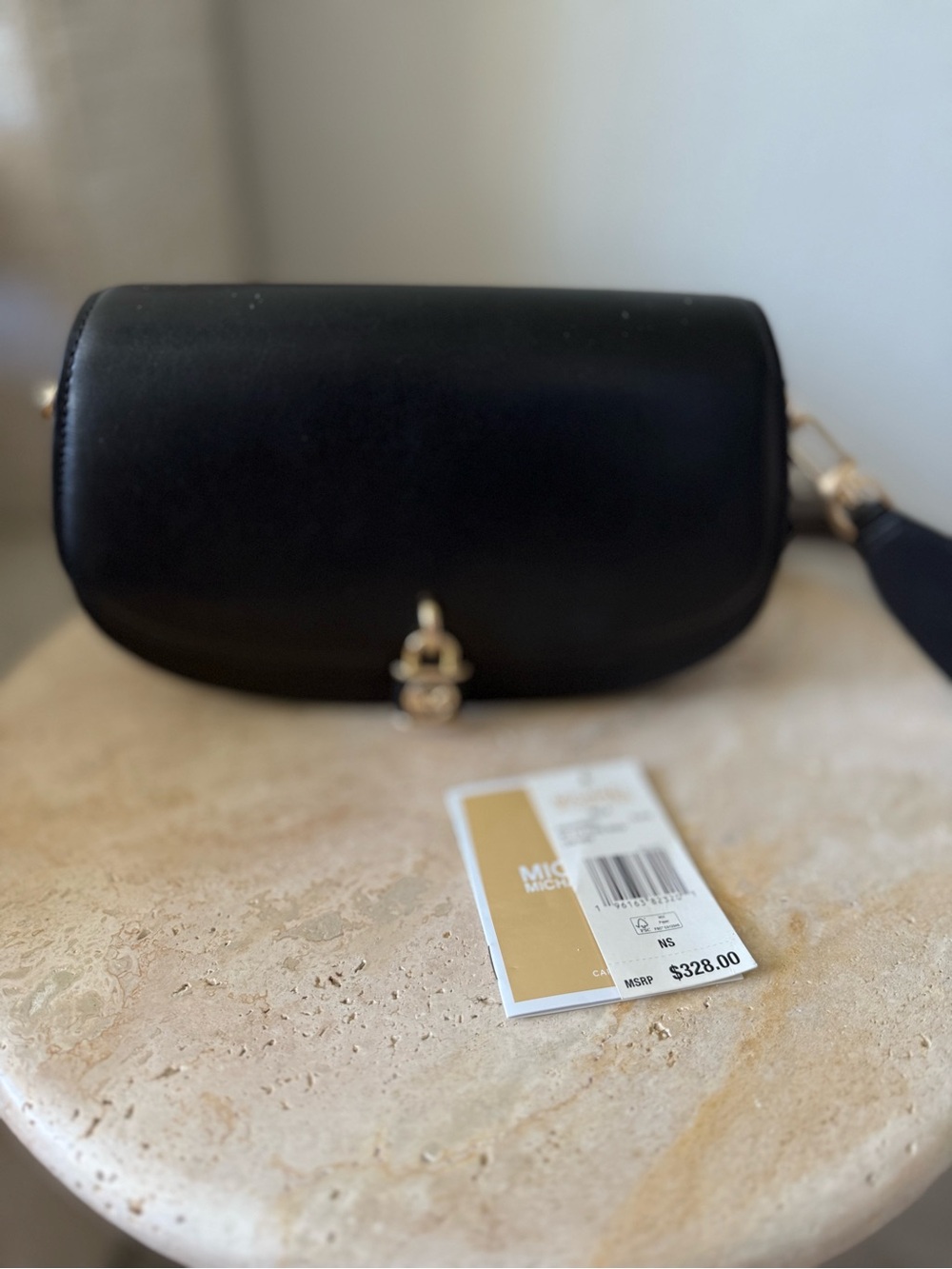 Michael Kors Black Leather Shoulder Bag Wide Strap Gold Hardware NWT - Picture 7 of 14